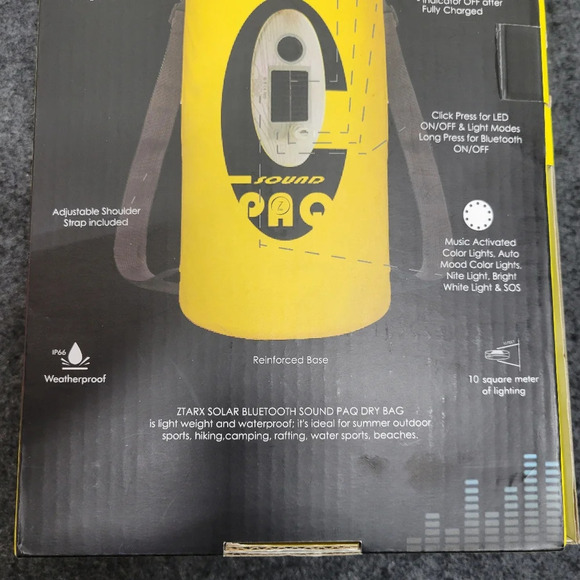 Wireless speaker LED Dry Bag Yellow Weatherproof Adjustable Straps 10L Sound Paq - Picture 5 of 9